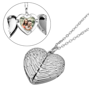 Heart Sublimation Blanks Angel Wing Love Heart Necklaces Custom Lockable Photo Blank MDF Printable Pendant for Women