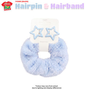 Kids Pastel Star Hair Clip & Plush Scrunchie Set - 4 Colors (Cream/Purple/Pink/Blue)