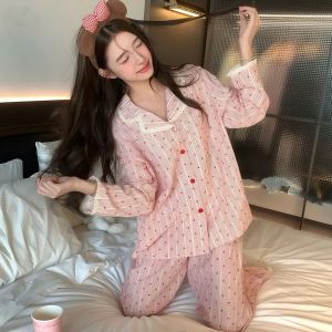 Korean Casual Soft Cotton Womens Star Lace Soft Pajama Set Sweet Breathable Loungewear Pambahay