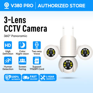 V380 PRO E27-3M Outdoor CCTV Camera 15MP Full HD WiFi Triple Lens Waterproof IP66 Night Vision Motion Detection Auto Tracking Two Way Audio 360 Pan 90 Tilt Smart Security Camera Remote Monitoring for Home