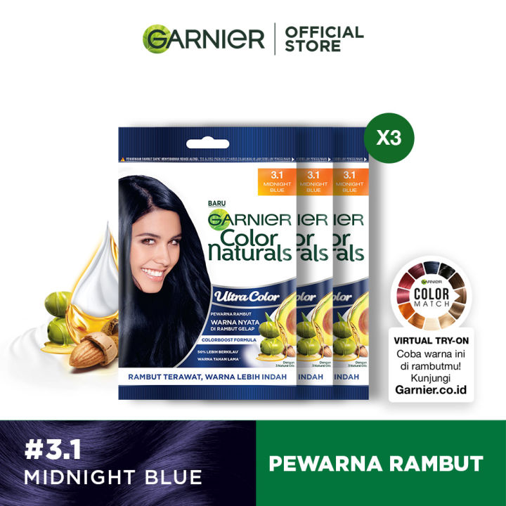 (PAKET HEMAT ISI 3) Garnier Color Naturals Ultra Color #3.1 Midnight ...