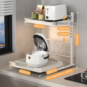 💖SG local stock💖Kitchen Microwave Rack Oven Rack Adjustable Length and Height Oven Rack Bowl Plate Rack Dish Rack
