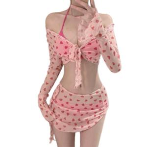 Womens dài tay áo Bộ Đồ Tắm xu hướng halters Đồ bơi với áo hở eo và váy đi biển 4 PCS Đồ bơi beachwear