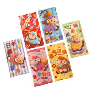 BLISSFUL 6pcs Chinese Style Goat Year Money Envelope Blessing Words Cartoon Lucky Red Pocket Creative Thickened Paper New Year Red Packet Chinese New Year