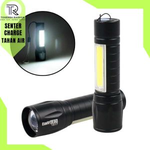 TaffLED Senter Anti Air Mini Cas Ulang Super Terang Tahan 24 Jam Jarak Jauh Serbaguna LED Charger USB Multifungsi Rechargeable XPE Q5 COB 2300 Lumens