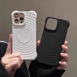 Magnetic Ripple Thickened Corners Phone Case For iPhone 16 11 15 14 13 12 Pro Max 14 15 Plus Silicone Soft Shockproof