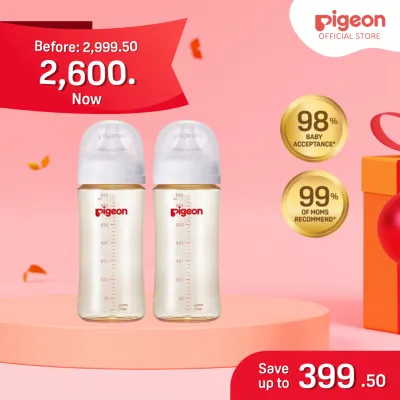 Pigeon Official - New and Improved Wideneck PPSU Feeding Bottle 330ml Pack of 2 for newborn (L Nipple) no nipple confusion anti-colic high heat resistance Japan No. 1 Brand