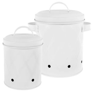 2Pcs Onion Canister 2 Sizes Potato Bins Carbon Steel Garlic Bin Vegetable Tins Practical Potato and Onion Tins