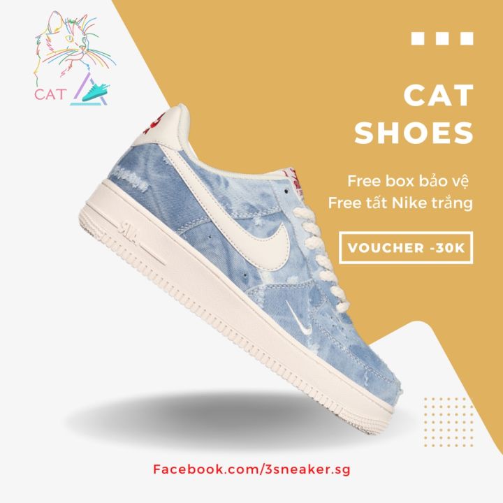 [7.7 nhập BornPinkLAZ13 giảm 50K + Hoàn Tiền] Giày Nike Air Force 1 07 Low Denim Blue White Red, AF1 Vải Bò Xanh; Full Box, Phụ Kiện, Tặng Vớ Trắng