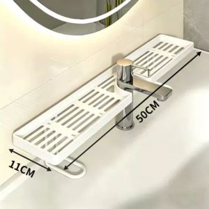 Bathroom Counter Shelf Plastic Hollow Out Faucet Shelf No Drill Space-Saving Over Sink Organizer for Kitchen Bathroom
