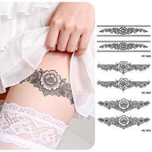BEAUTYLADIES India Mehndi Flower Henna Temporary Tattoo Stickers Fake Water Transfer Decals Body Art Sticker Lace Waterproof Leg Loop Herbaceous Juice Tattoo Women/Lady/Girl