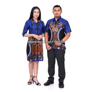Couple Batik Wanita Dress Dan Kemeja Batik Pria SunBlo By Batik Dua Putri Pekalongan - HARGA SATUAN - = SD BIRU