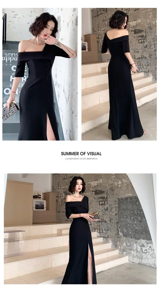 Black Woman Formal party dress long host Satin performance evening dress