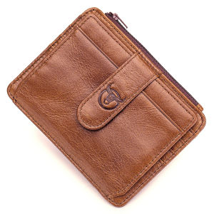 Genuine Leather RFID Blocking Zipper Card Holder Thin ID Credit Cart Wallet Mini Slim Wallet Card & Id Holders Man Business