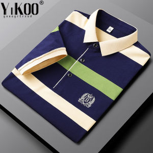 YIKOO New Fashion Mens Polo Shirt Short-sleeve Business Striped Shirt Polo homme Casual Men Clothes Fashion Tshirts Plus Size【READY STOCK - High Quality】