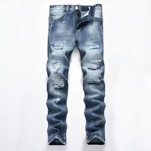 G7 Cross-Border USA North America Mens Light Blue Ripped Straight Slim Fit Jeans Cotton Multi-Ripped Denim Pants 7/7