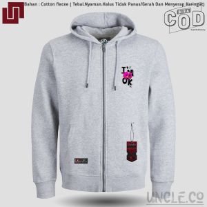 Hoodie zipper / Resleting Warna Hitam Sablon I`M OK {M-XXL} - Hoodie Cowok Keren 2024 Viral