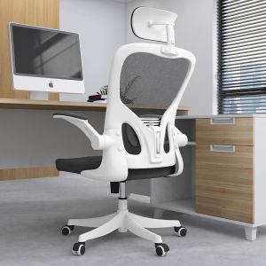 Ergonomic Office Chair Lumbar Support Flip-up Arms Height Adjustable High Back Rockable PC Chair Swivel Study Chair