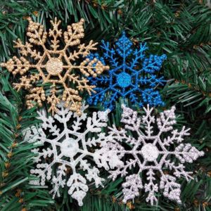 NAELIN 12Pcs Nhiều màu sắc Bông tuyết vàng Nhựa tuyến 10/12/16 cm Trang trí nhà cửa Trang trí cây thông Noel màu trắng Dành cho Giáng Sinh Quyến Rũ