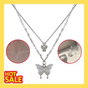 ✨สร้อยคอผู้หญิง สร้อยคอ สร้อยคอผีเสื้อสองชั้นประดับเพชร✨ สร้อยคอโซ่ผีเสื้อ สร้อยเงินจี้ผีเสื้อ สร้อยคอราคาถูกๆ