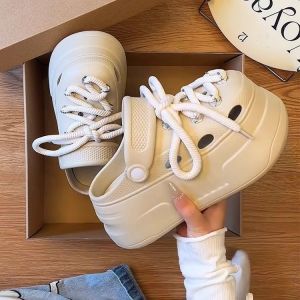 拖鞋 Versatile crocs for women to wear on the outside超火厚底洞洞鞋女2025时尚eva拖鞋外穿防滑小个子增高凉拖