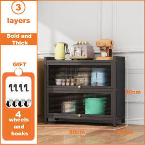 Dapur Kabinet Rak Dapur kitchen cabinet shelf microwave shelf multi-level storage shelf with door and wheels multifunction