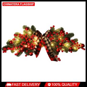 Christmas Swag with Berries and Ribbon Bows Christmas Decorative Swag for Christmas Holiday Home Window Wall Decor