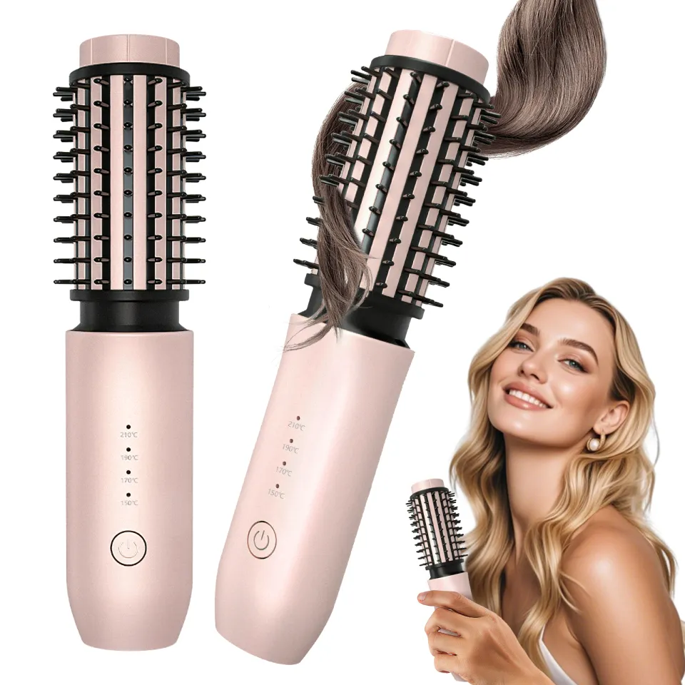In Cordless Hair Curler And Straightener Brush, 7000Mah Cordless  Curling Iron Brush, Portable Travel Curling Iron Mini Brush, Rechargeable  Heated