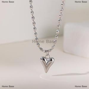 [COD] Home Base 18K Gold Plated Stainless Steel Heart Pendant Bead Chain Necklace For Women Love Symbol Hypoallergenic Dainty Jewelry Gift