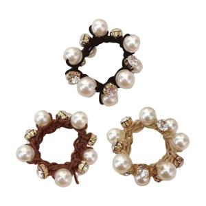 3Pcs Imitation Pearls Hair Accessories Women Elastic Hair Ties With Beaded Design For Office Party Wedding Event