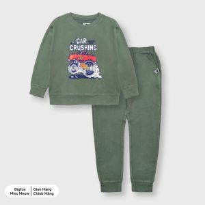 (11-39kg) Đồ bộ cho bé trai Bigfox Miss Meow thu đông size đại bộ nỉ dài tay cho bé in ô tô Built Speed size trẻ em