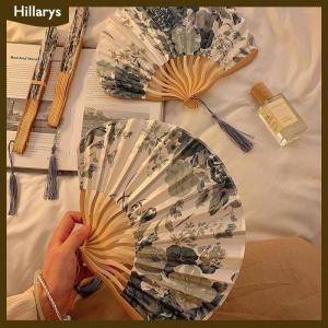 [Hillarys] Chinese Japanese Style Silk Fan Folding Fan Wedding Fan Art Gifts Dance Hand Fan Vintage Bamboo Folding Hand Held Flower Fan