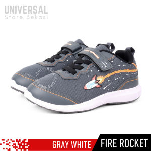 Sepatu Sekolah Anak Laki Laki TK PAUD SD 5 6 7 Tahun Karakter Sneakers Perekat Ando Fire Rocket Abu