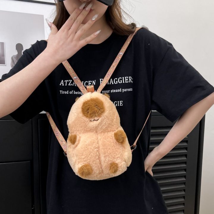 Stuffed Capybara Backpack Pattern WPOT Pattern Straps Capybara Backpack Plush Cartoon Doll Fur Bag Soft ...