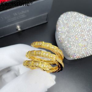 Kemstone Gold Bamboo Full Zircon Triple Band Elastic Ring for Women Geometric Fashion Jewelry