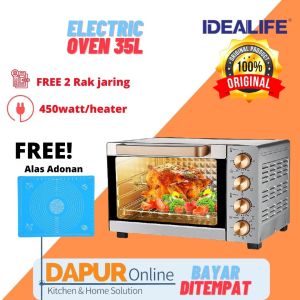 Idealife Oven Open Listrik Low Watt Pemanggang Daging Kue Bolu Hemat Daya kapasitas 35 Liter