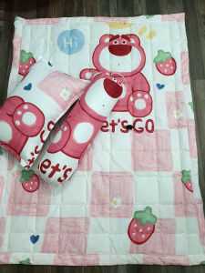 Bộ chăn gối 3 món cotton poly cho bé đi học mẫu giáo Set nệm gối đáng yêu hoạt hình dễ thương Chăn gối cho bé đáng yêu mang đi học
