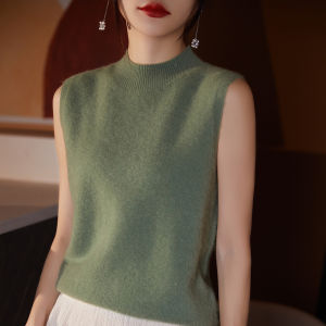 Women Sleeveless Tank High Quality Wool Knit Vest Tops All Seasons Half High Collar First-Line Ready-To-Wear Soft Solid Camisole2026