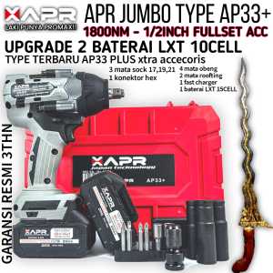 APR RAJA bor IMPACT WRENCH JUMBO AP33+ 1800nm 99vf 1/2inch fullset koper 2 baterai lxt pembuka baut roda motor mobil plus