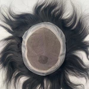 Australian PU+Lace 120% density Durable Men Toupee Breathable Male Wigs 100% Human Hair Systems Natural Wig 6" Hair Invisible Hairline Replacement Natural Looking Straight