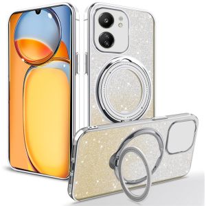 Phone Case For Xiaomi Redmi 13C 12C Poco C65 4G Ring Holder Bracket Casing for PocoC65 Redmi12C Redmi13C Foil Bling Glitter Clear Transparent Acrylic Shockproof Back Cover