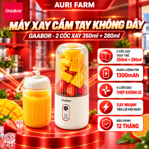 Máy xay sinh tố cầm tay Gaabor FP03T-WH01A dung tích cốc đôi 350ml + 280ml pin sạc cổng USB