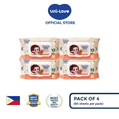Tender Love New Papaya Scent Cleansing Wipes 80s (Lady Papaya) Pack of 4