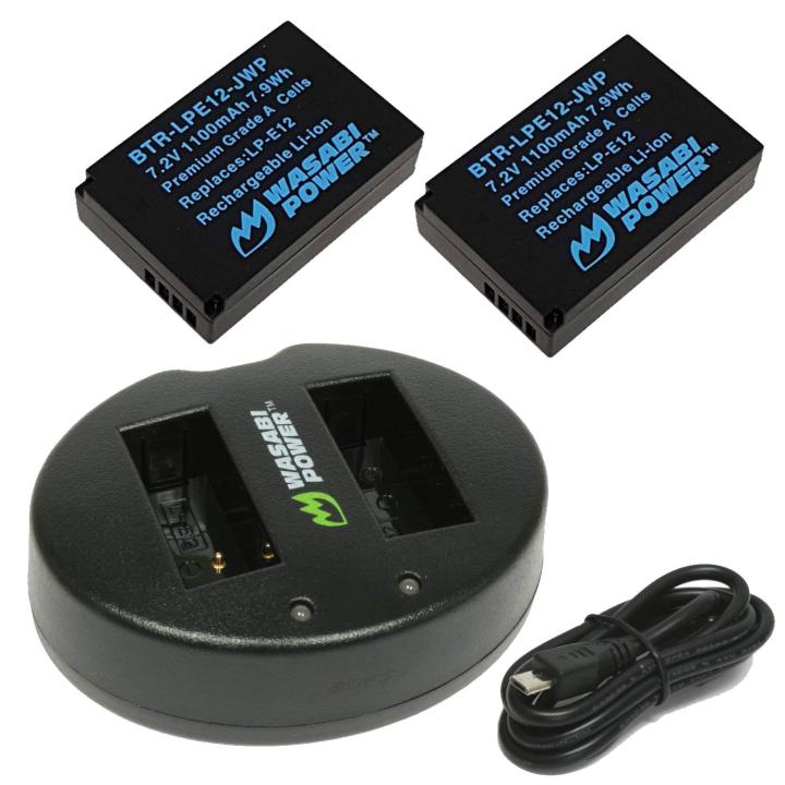 Wasabi Power (2-Pack) Canon LP-E12 LPE12 Battery and Dual Charger with  USB-A to Micro USB Charging Cable for Canon EOS M M2 M10 M50 M100 M200 M50  Mark