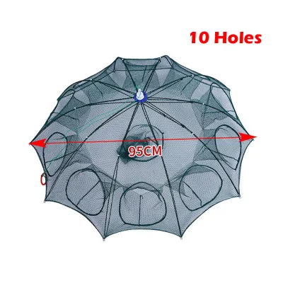 Fish Cage Baits Trap 2-10Holes Automatic Fishing Net Shrimp Cage Foldable Crab Foldedable Umbrella Cage Nylon Crab Shrimp Catcher Tank
