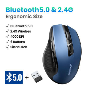 SDSyUGREEN Wireless Mouse Bluetooth5.0 Mouse Ergonomic 4000DPI 6 Mute Buttons Mouse For Tablet Laptops Computer PC 2.4G MiceLFO