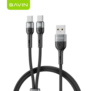BAVIN CB378 60W+18W 2-in-1 Fast Charging Cable Type-C to Type-C 1.2m Nylon for iPh & Android (Supports 17 Series)