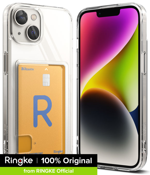 Ringke Fusion Card Compatible with iPhone 14 Case, Transparent Shockproof  Bumper Cover with Built-in Card Holder with Wrist Strap