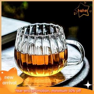 huhe แก้วมักทนความร้อนพร้อมหูจับถ้วยนมอาหารเช้าแก้วกาแฟลายฟักทองสำหรับใช้ในบ้านสำนักงานน่ารัก