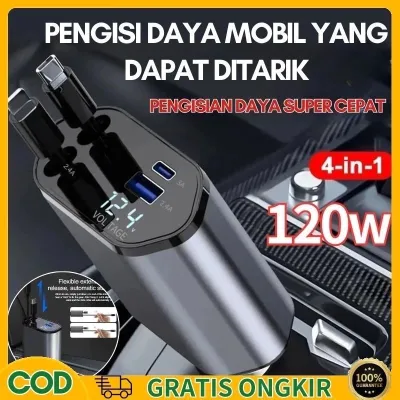 Prideoy Car Charger Colokan Mobil 4 Ports PD 120W USB Type C & Lightning Fast Charging COD